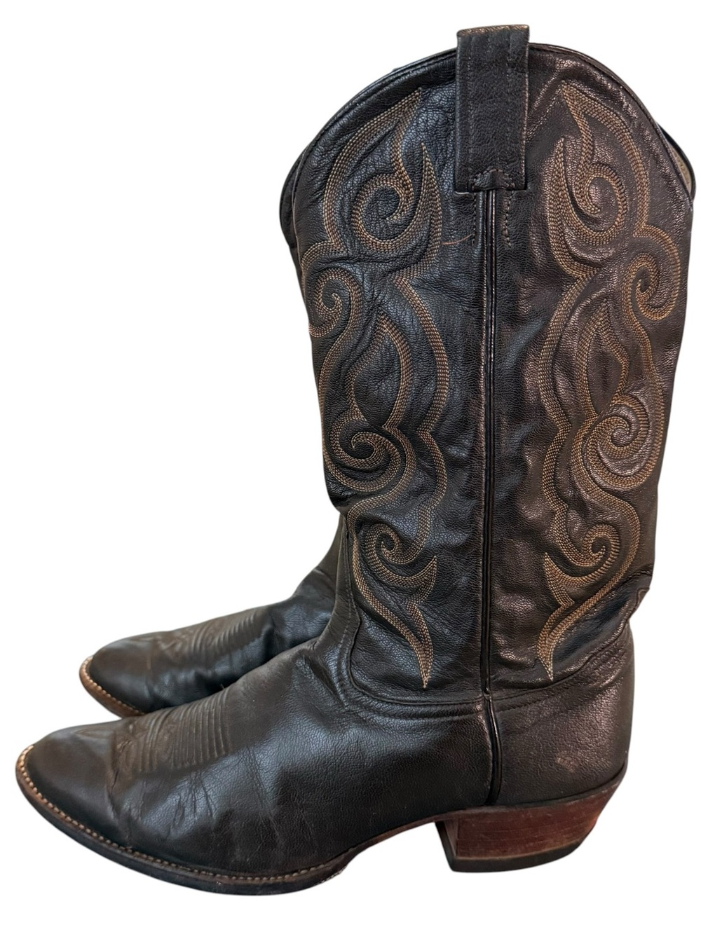 Tony Lama Dark Brown Leather Western Vintage Men Size 10 Tall Boots 0413 USA.